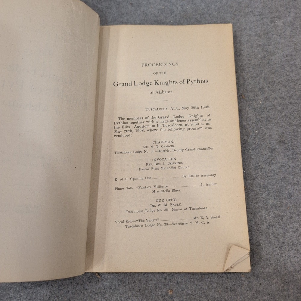 1908 Knights of Pythias Alabama 36th Annual Convention Proceedings Tuscaloosa - Picture 2 of 4